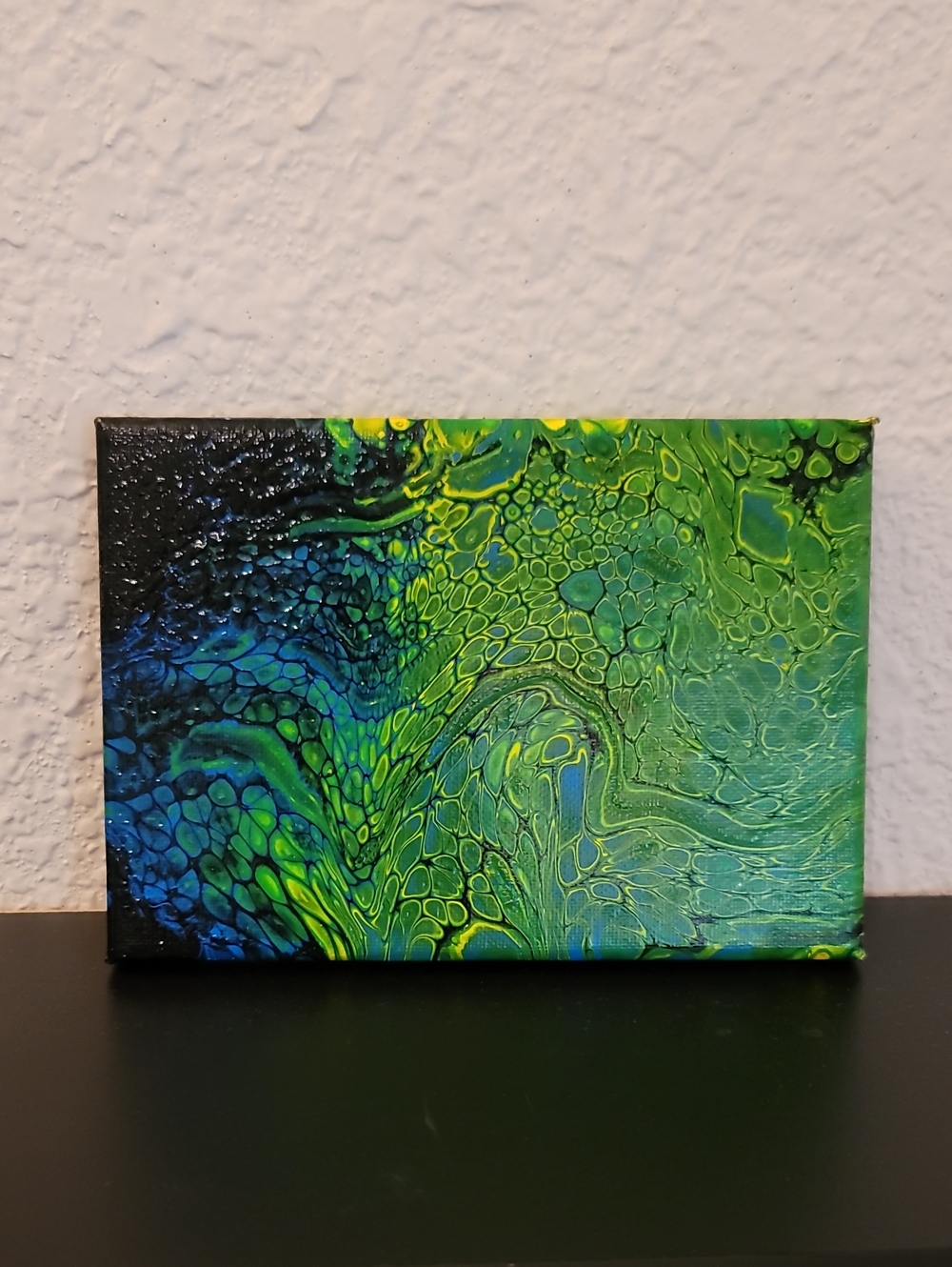Abstract Fluid Art Canvas in Green and Blue - Unbranded